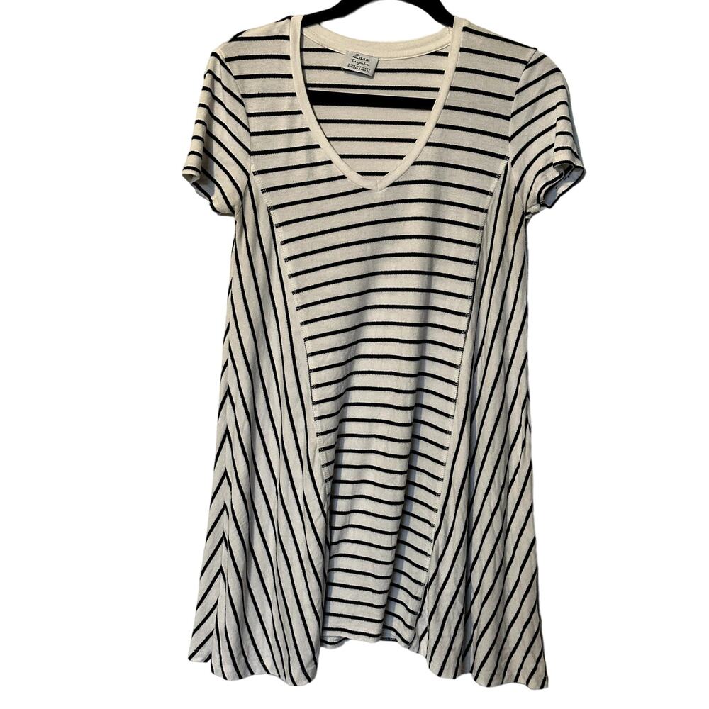 Zara Trafaluc Size S Short Sleeve Dress Breton Stripe Black White Nautical Comfy